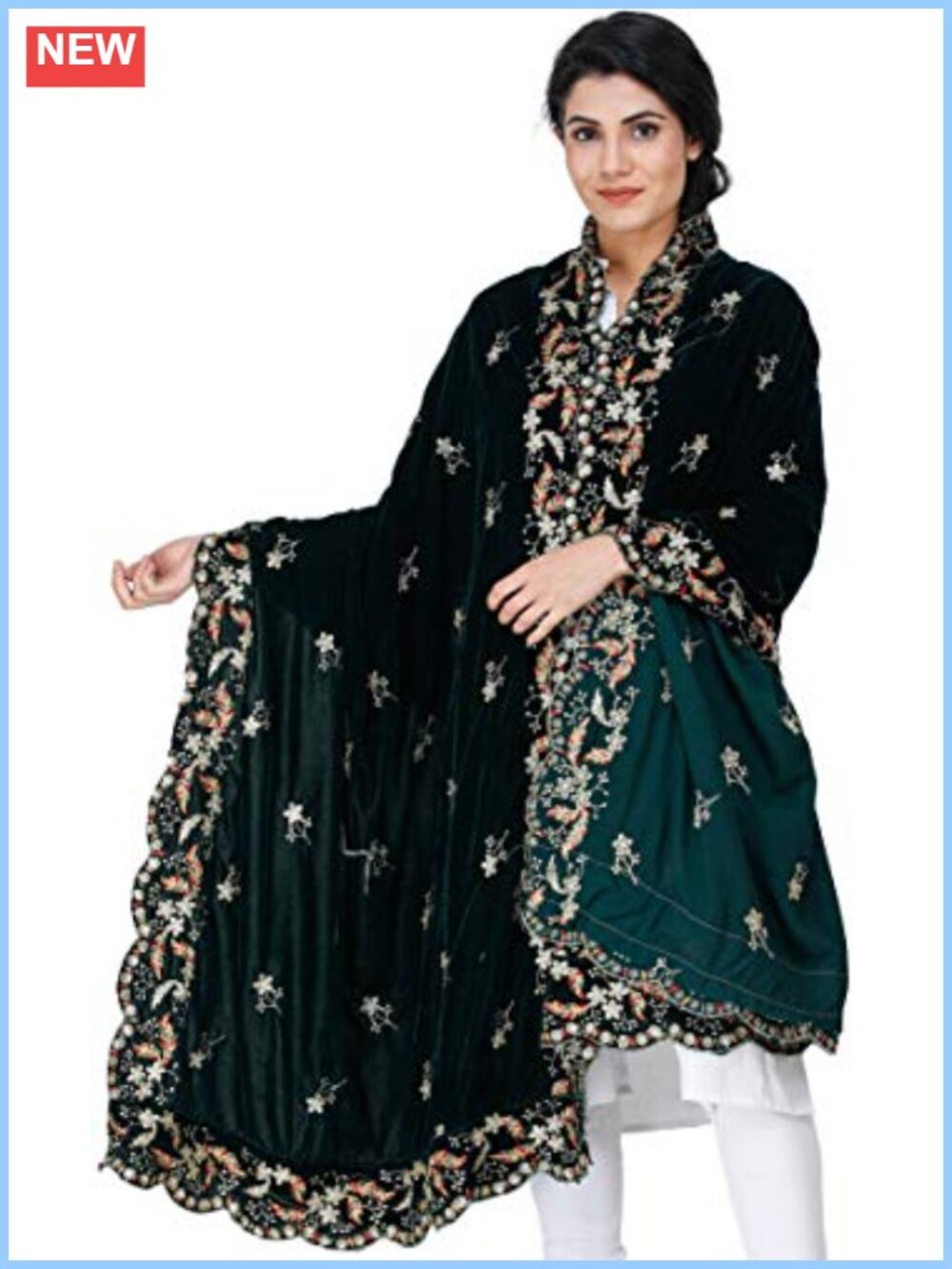Exotic India Velvet Dupatta Embroidered Floral Sequin Stole Chunni